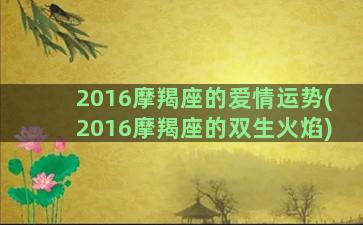 2016摩羯座的爱情运势(2016摩羯座的双生火焰)