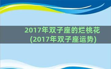 2017年双子座的烂桃花(2017年双子座运势)