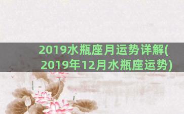 2019水瓶座月运势详解(2019年12月水瓶座运势)