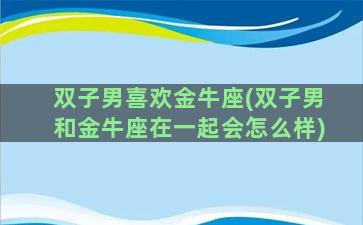 双子男喜欢金牛座(双子男和金牛座在一起会怎么样)