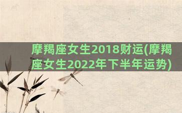 摩羯座女生2018财运(摩羯座女生2022年下半年运势)