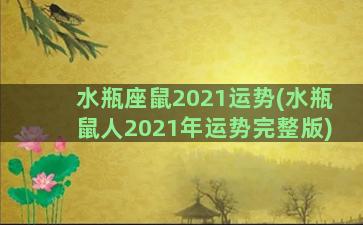 水瓶座鼠2021运势(水瓶鼠人2021年运势完整版)