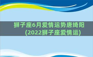 狮子座6月爱情运势唐绮阳(2022狮子座爱情运)