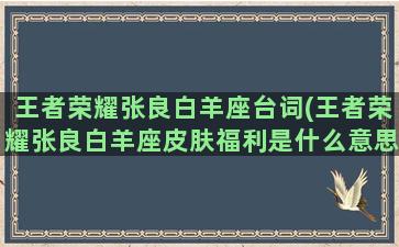 王者荣耀张良白羊座台词(王者荣耀张良白羊座皮肤福利是什么意思)