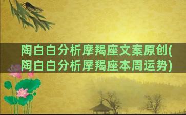 陶白白分析摩羯座文案原创(陶白白分析摩羯座本周运势)